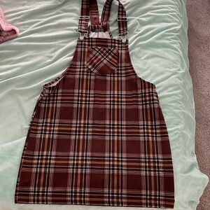 Brown Plaid Pinafore Dress